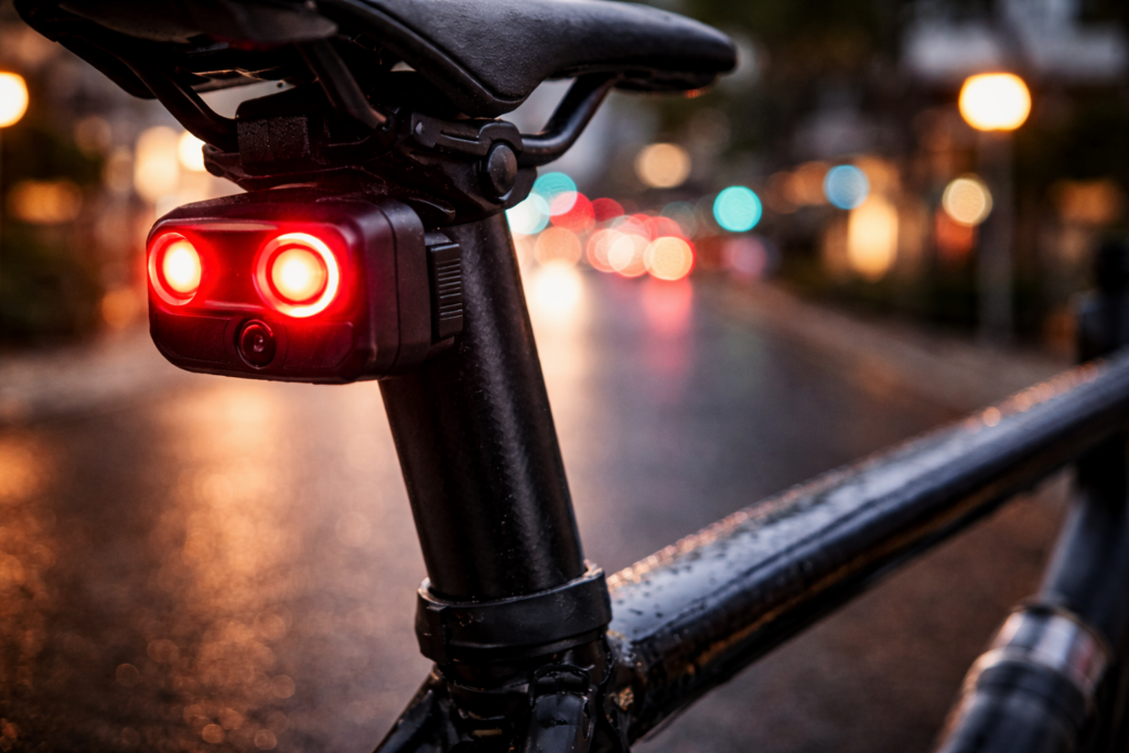 Urban bike light at dusk