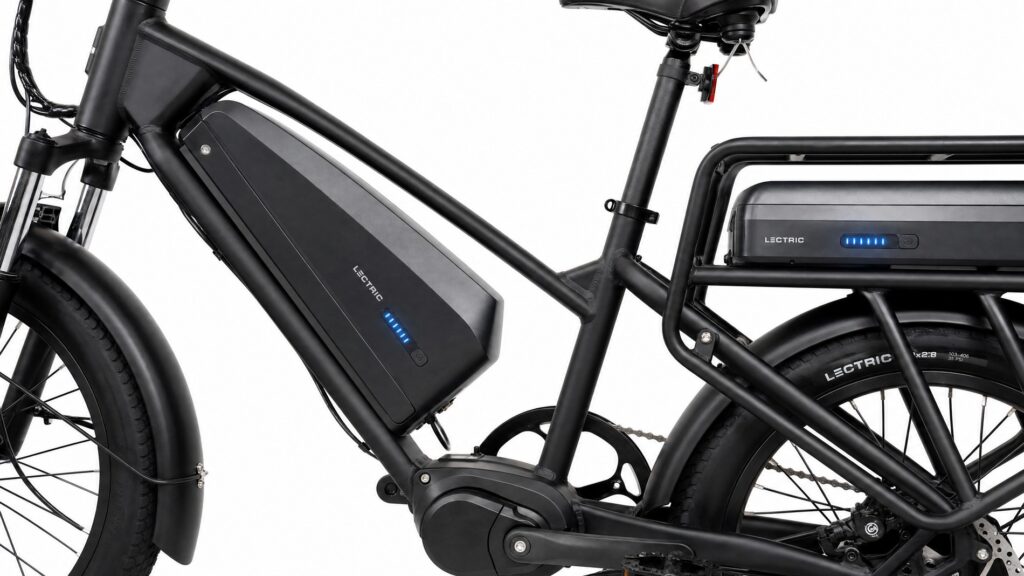 Dual-battery electric cargo bike system with two large integrated lithium-ion battery packs
