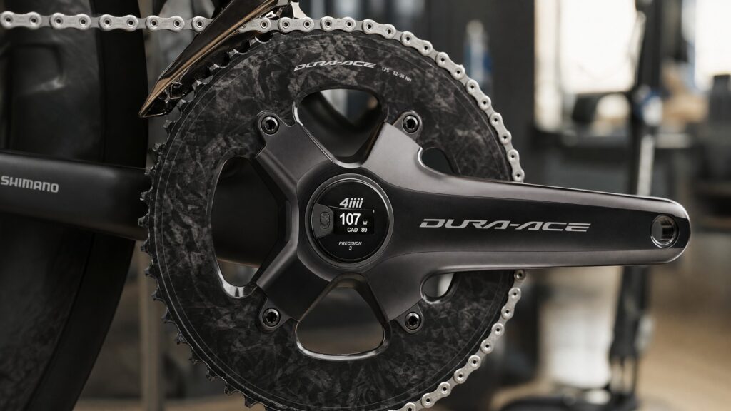 Power meter showing 89 CAD on a Dura-Ace crank