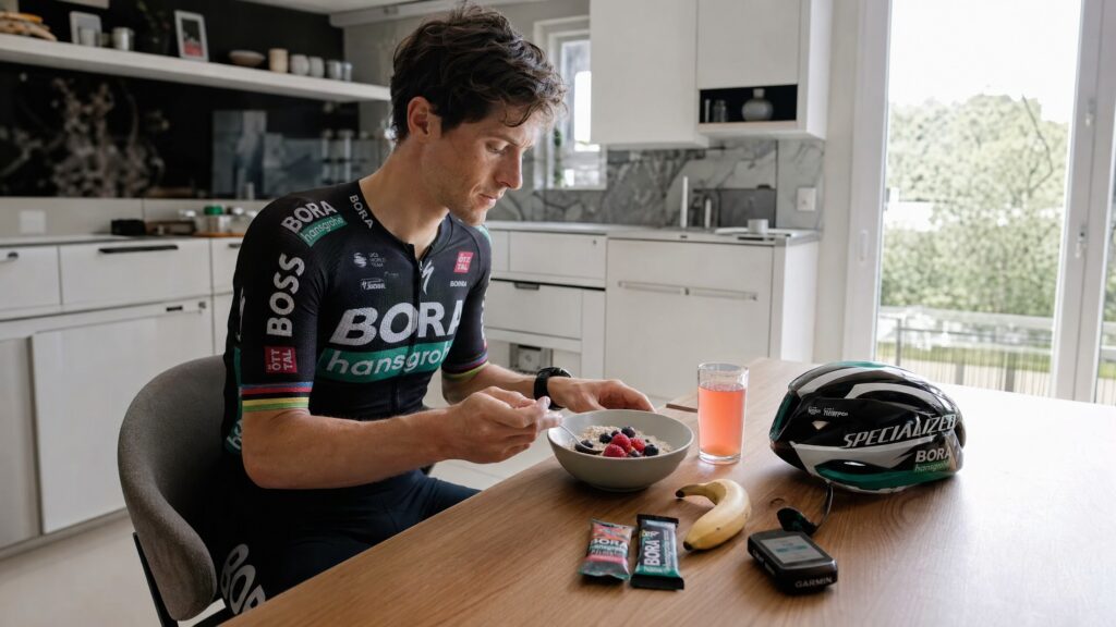 Pre-ride oatmeal and electrolyte breakfast