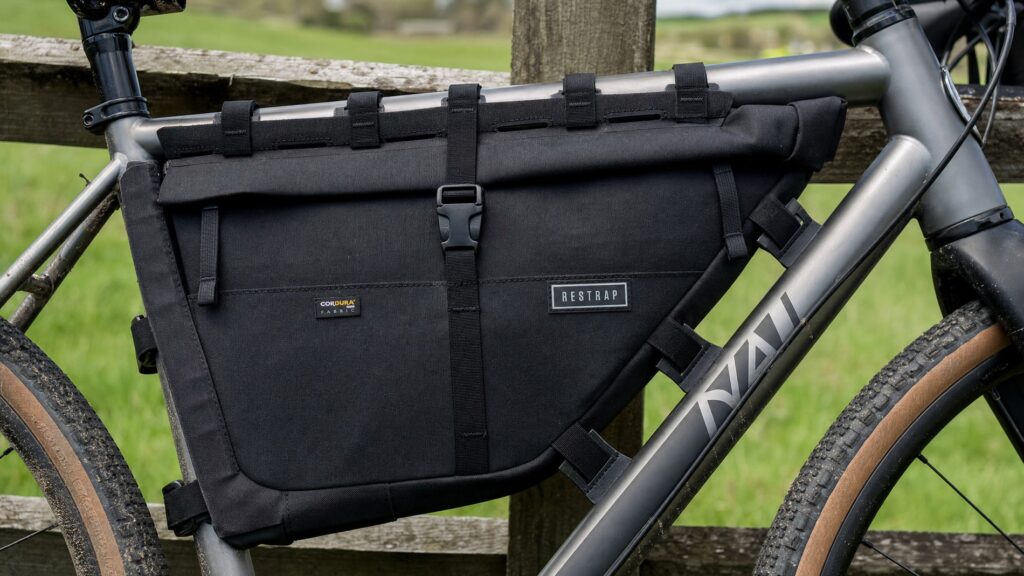 Premium bikepacking frame bag installed inside the main triangle of a gravel bike frame