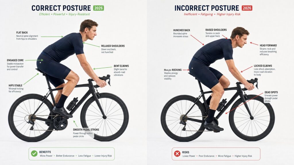 Side-by-side professional comparison of two cyclists on road bikes in a bright studio setting