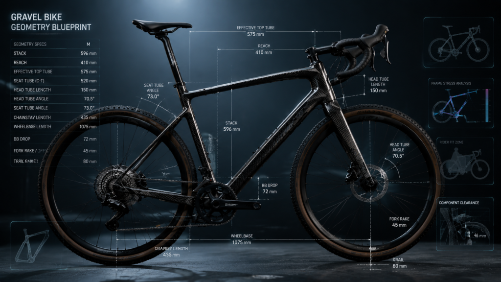 Carbon bike geometry blueprint schematic