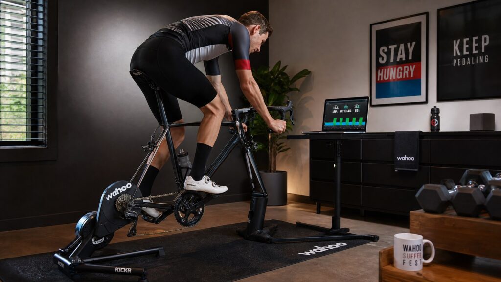 Cyclist doing indoor cadence training on a Wahoo KICKR smart trainer