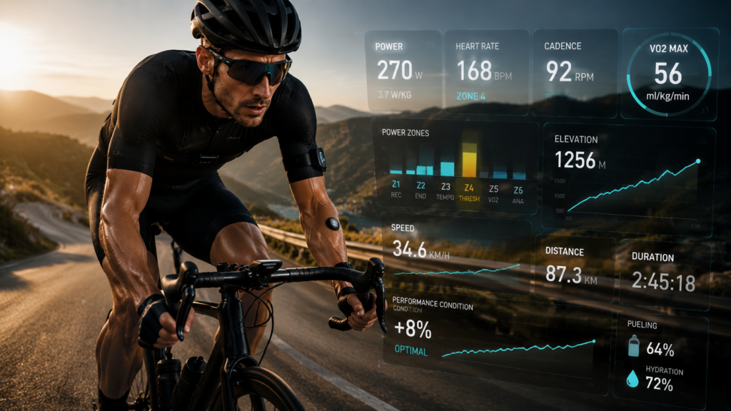 Cyclist on a high-tech fitness ride