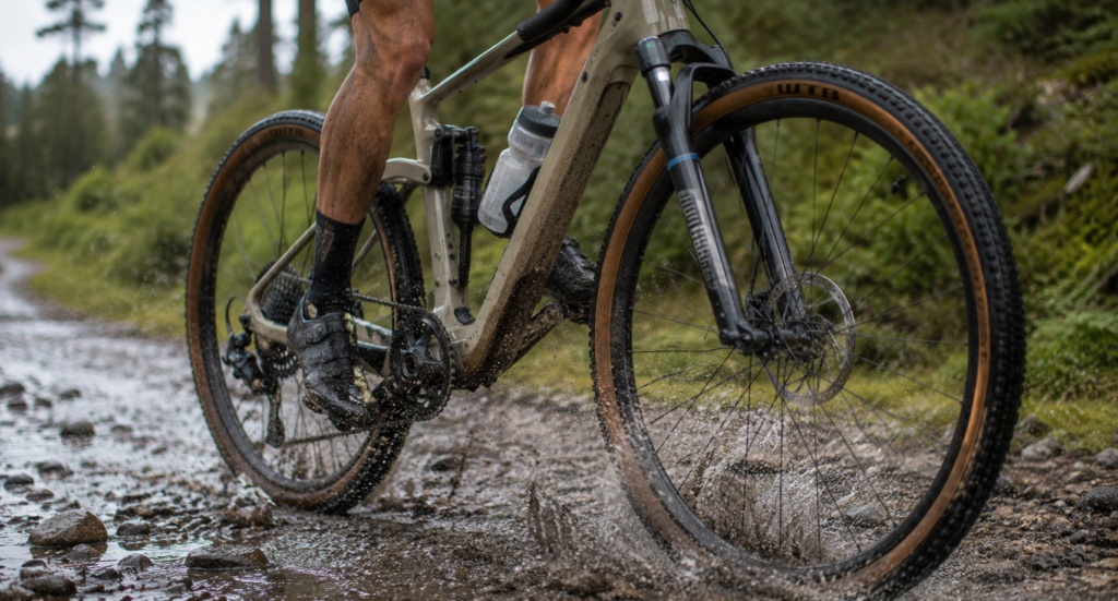 Gravel bike electronic suspension fork and rear shock in action