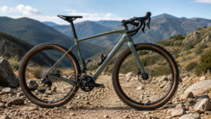 Gravel bike with 50mm tires on rocky trail