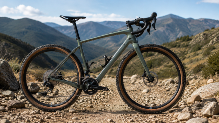 Gravel bike with 50mm tires on rocky trail