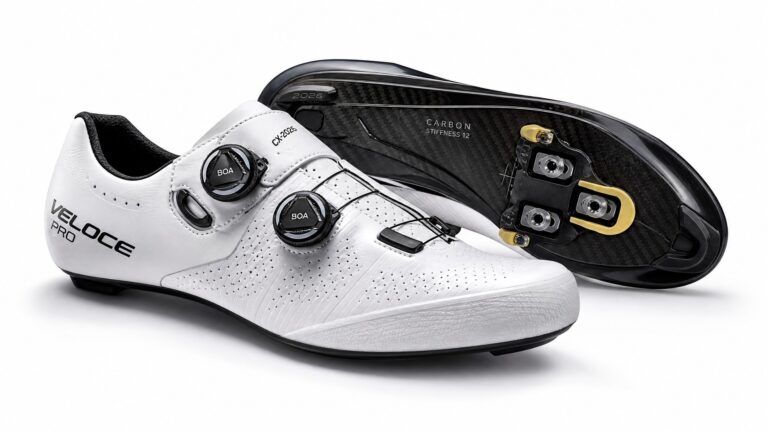 High-performance cycling shoes with clipless cleats and carbon fiber soles