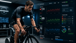 High-tech cycling lab with performance data