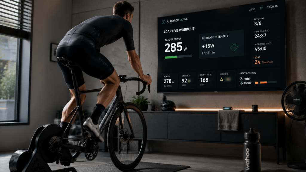Indoor cycling training session with smart dashboard