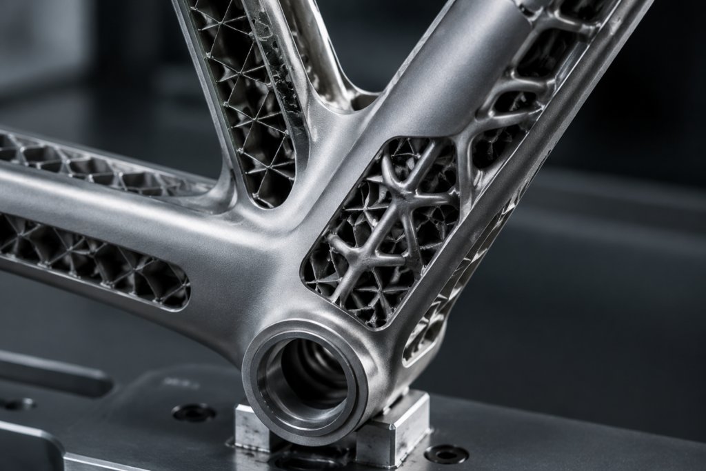 Intricate metallic frame with lattice structure
