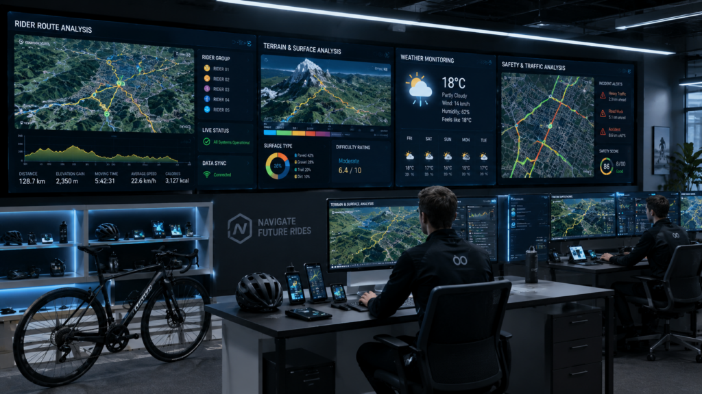 AI cycling navigation technology analyzing routes and safety data