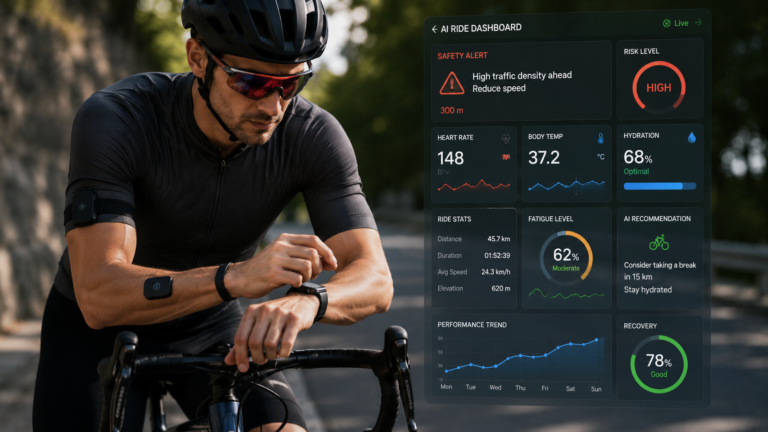 Cyclist with high-tech ride dashboard
