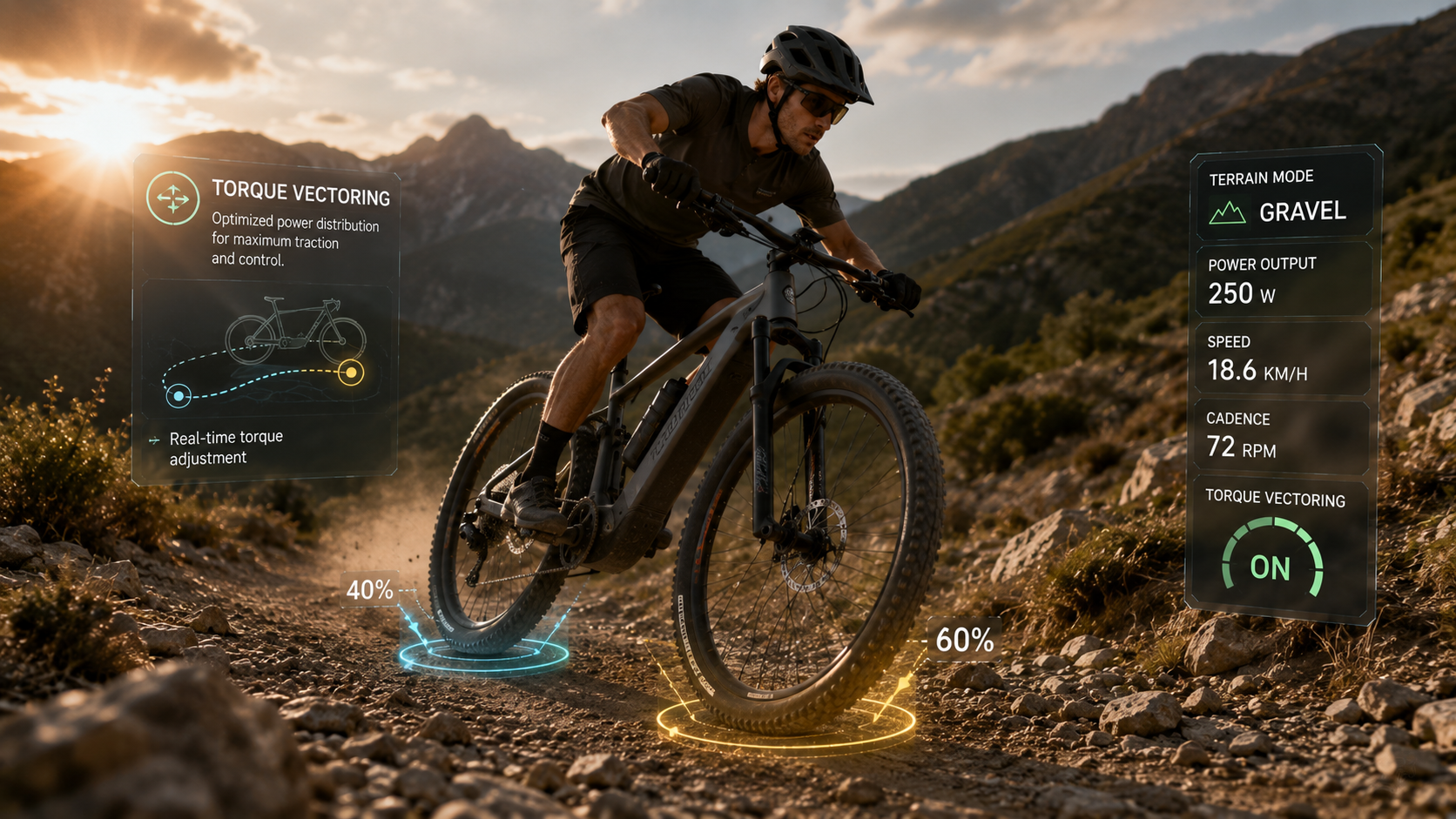 E-bike adventure with torque vectoring display