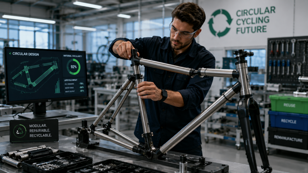 Engineer assembling modular circular-design bike frame