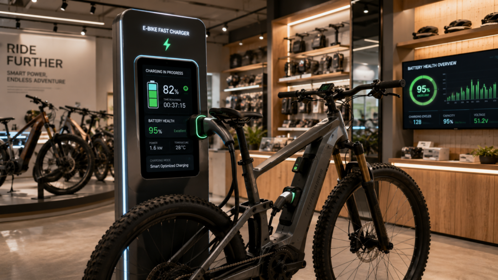Modern e-bike showroom with charging station