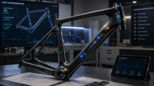 Smart bicycle frame with embedded sensors and connected monitoring technology in engineering studio