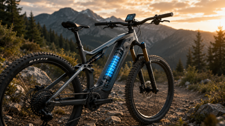 Smart e-bike with integrated AI battery management system on mountain trail