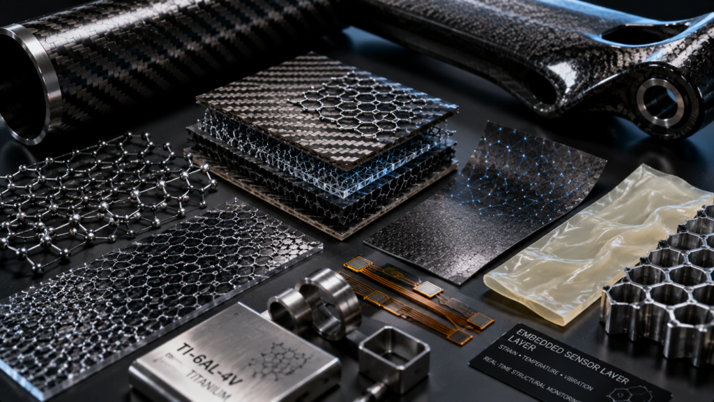 Advanced bicycle composite materials with smart structures and embedded sensor technology