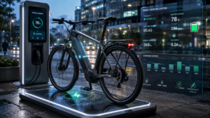 Electric bicycle using wireless charging station with smart battery automation