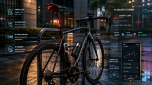 Smart bicycle with AI security system, GPS tracking, and digital theft prevention alerts