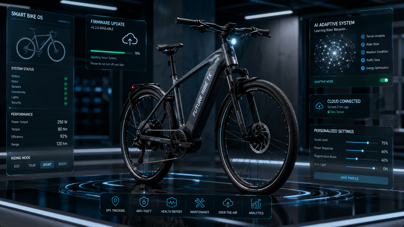 Software-defined bicycle with AI features, firmware updates, and connected smart bike technology