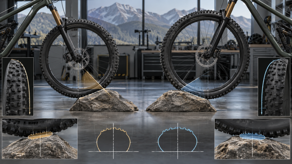 29-inch and 32-inch bike wheels compared for rollover angle and trail performance