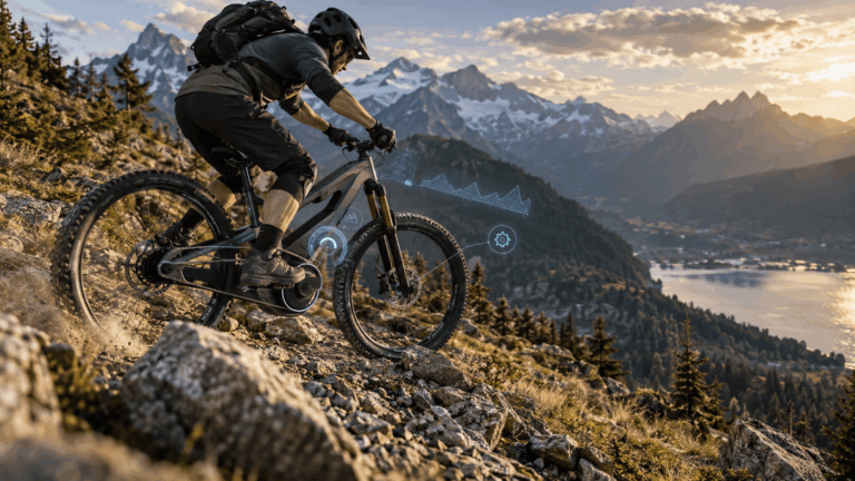 E-mountain bike using an integrated eCVT motor gearbox with stepless automatic gearing