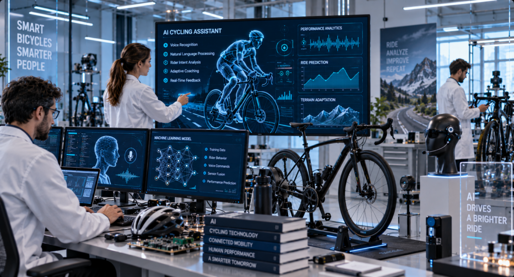 Engineers developing AI cycling digital assistants with voice recognition and smart bike systems