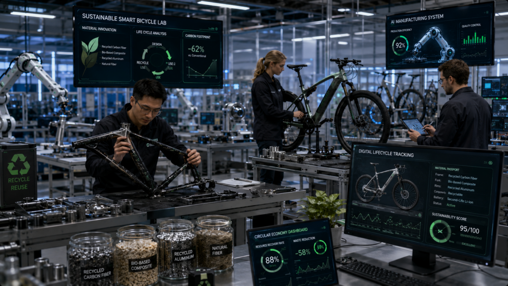 Engineers developing sustainable smart bicycles with AI manufacturing and circular technology