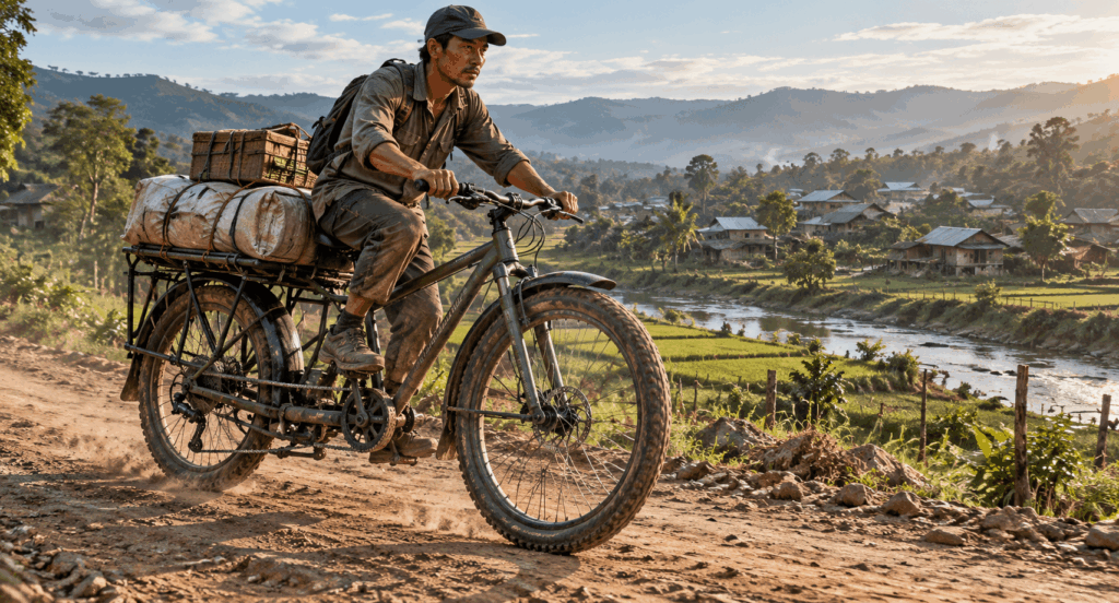 Rugged Cyclist Through the Valley