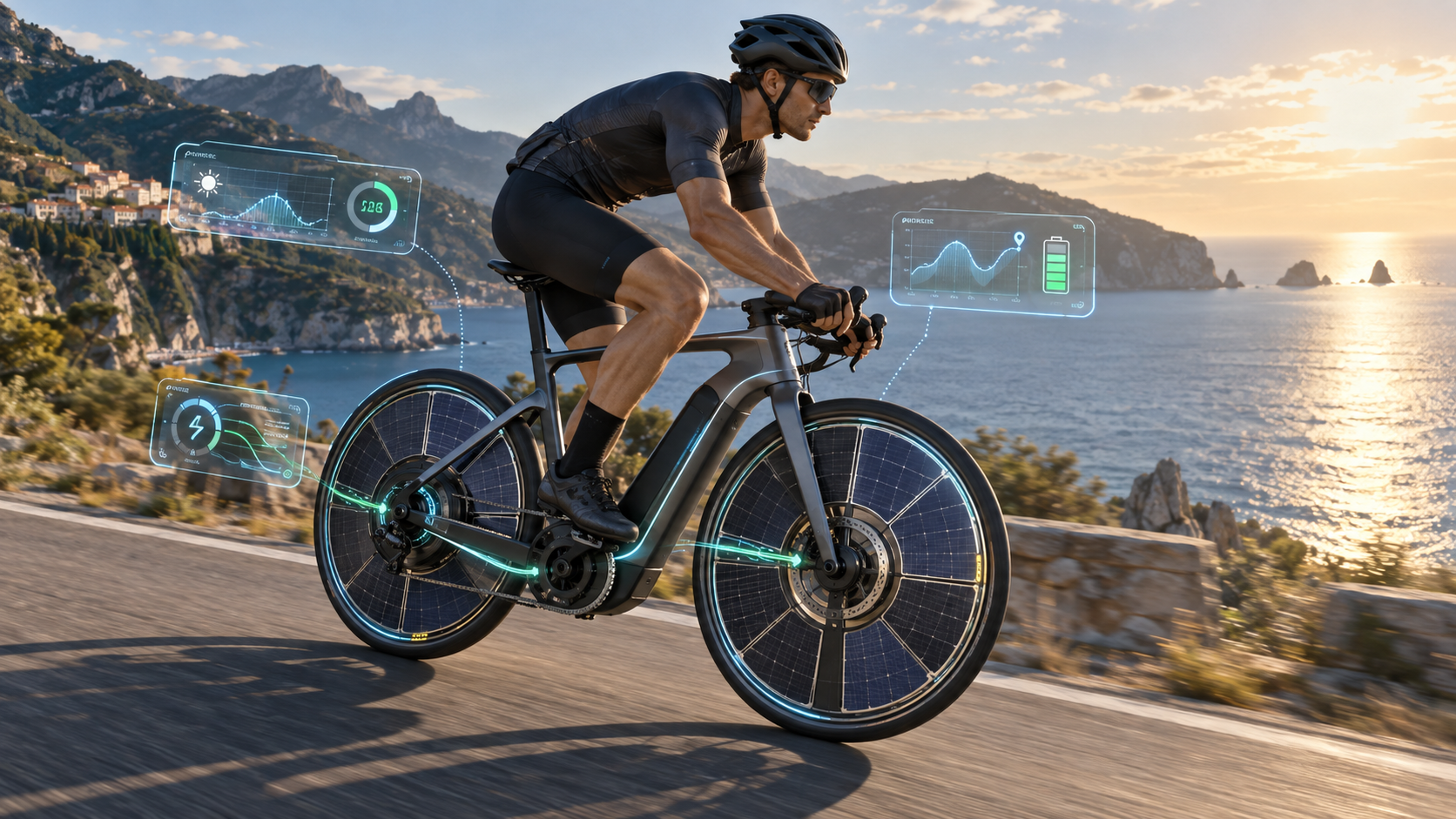 Solar e-bike with wheel-integrated photovoltaic charging and smart energy management