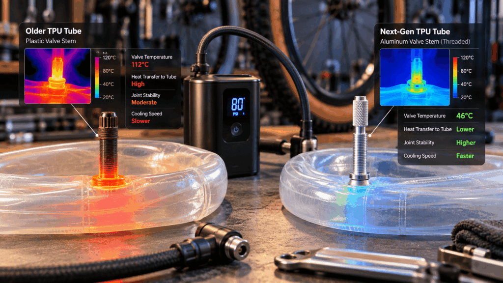Plastic and aluminum TPU tube valves compared for electric pump compatibility