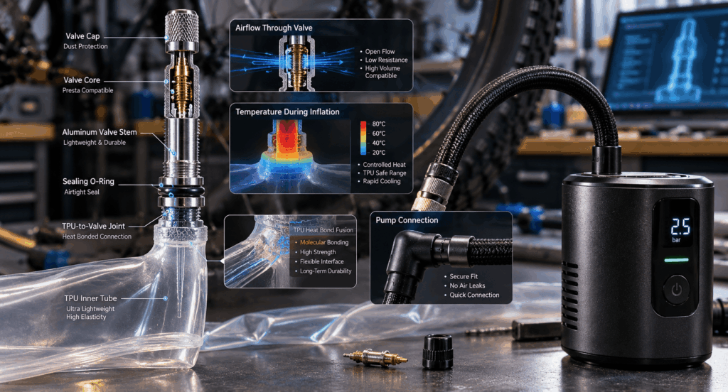 TPU tube valve and electric pump showing heat transfer at the valve joint